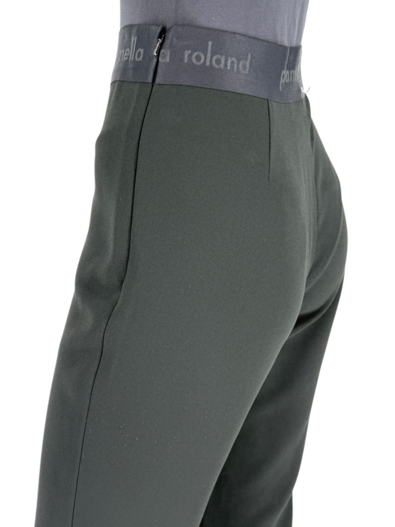 Pamella Roland Black Flared Trousers with Logo Waistband – Large