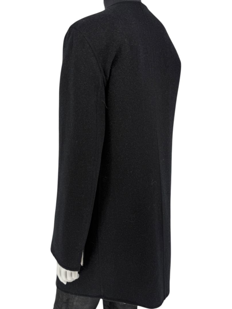 Pamella Roland Black Wool Blend Long Coat Minimalist Hidden Snap Closure - Large
