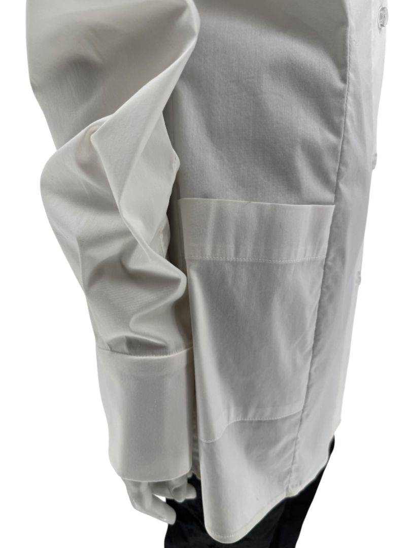 Pamella Roland White Button-Front Shirt with Cape Detail – Large