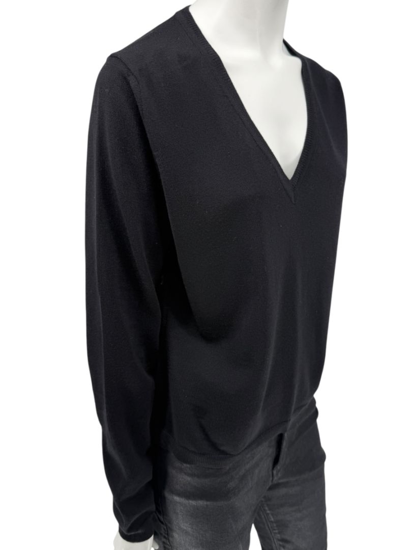 Burberry London Black Extrafine Merino Wool V-Neck Sweater – Size L