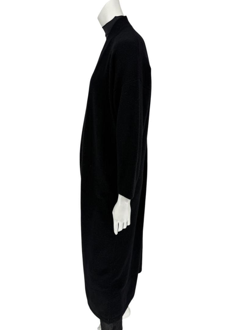 Zoran Black 100% Cashmere Long Open Cardigan Coat – One Size (Fits Like M/L)