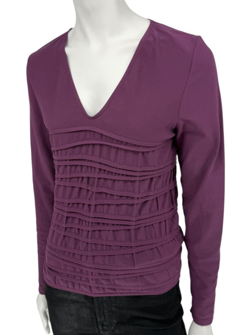 Wolford Plum Textured Pleated Long-Sleeve Top – Large