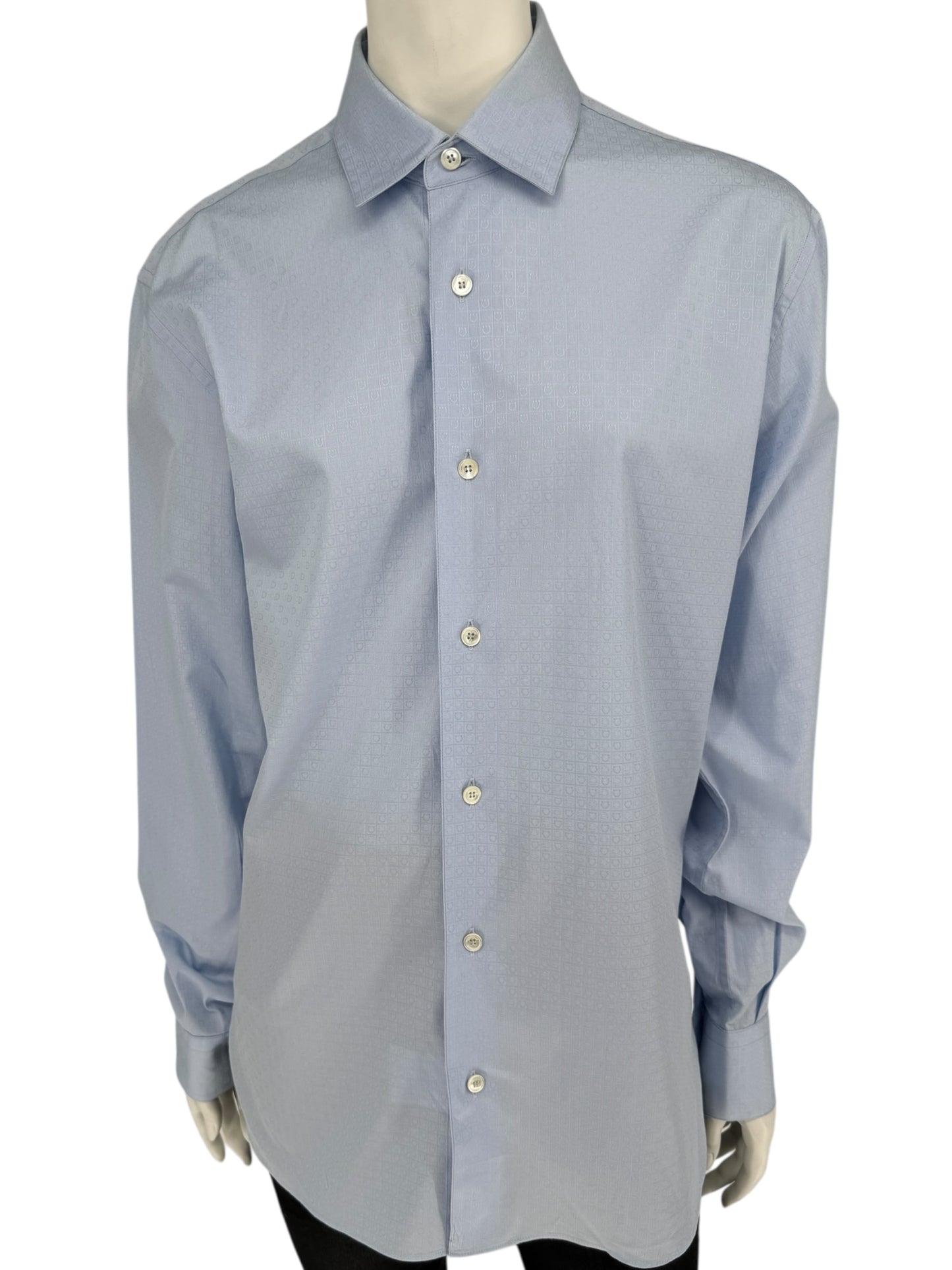Salvatore Ferragamo Light Blue Patterned Dress Shirt – Size M (Men's)