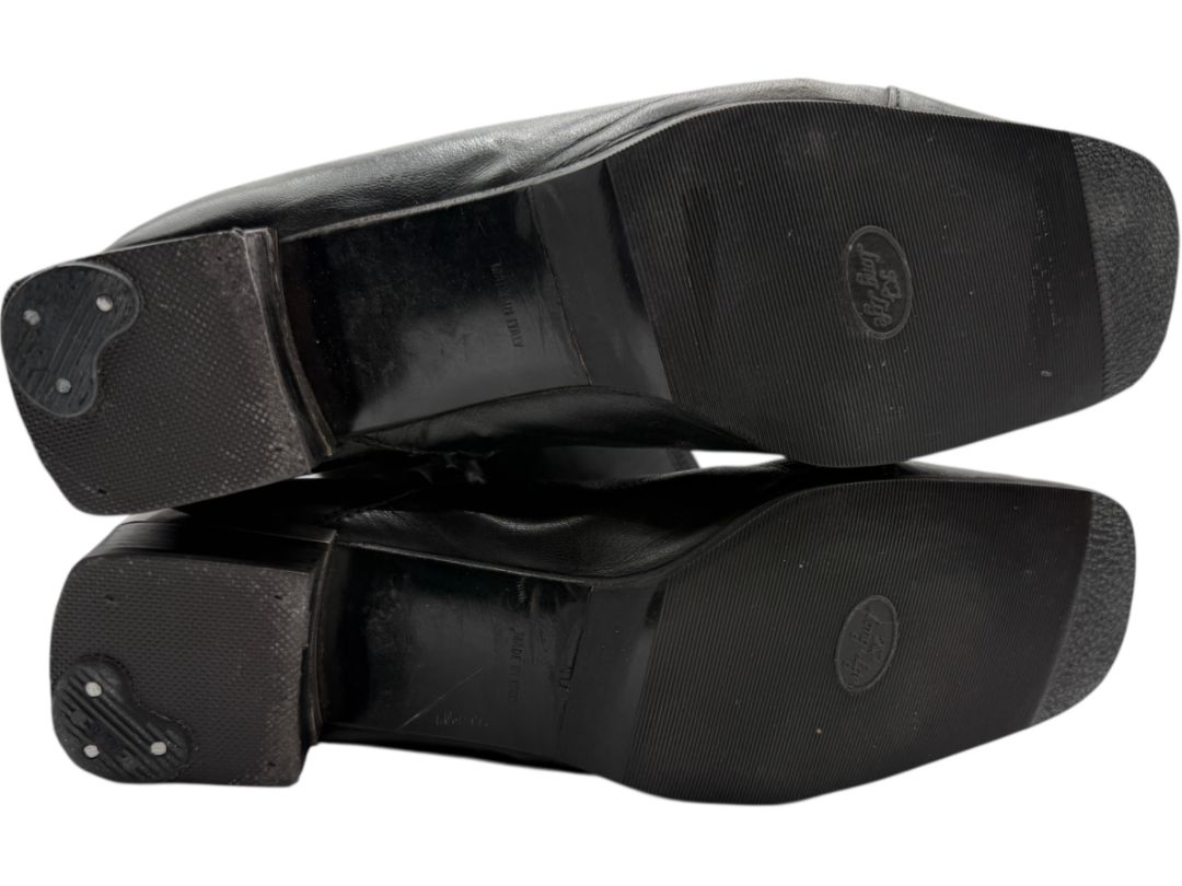 Chanel Black Leather Mid-Calf Boots with CC Cap Toe & Silver Heel Logo – Size 40 (US 10)