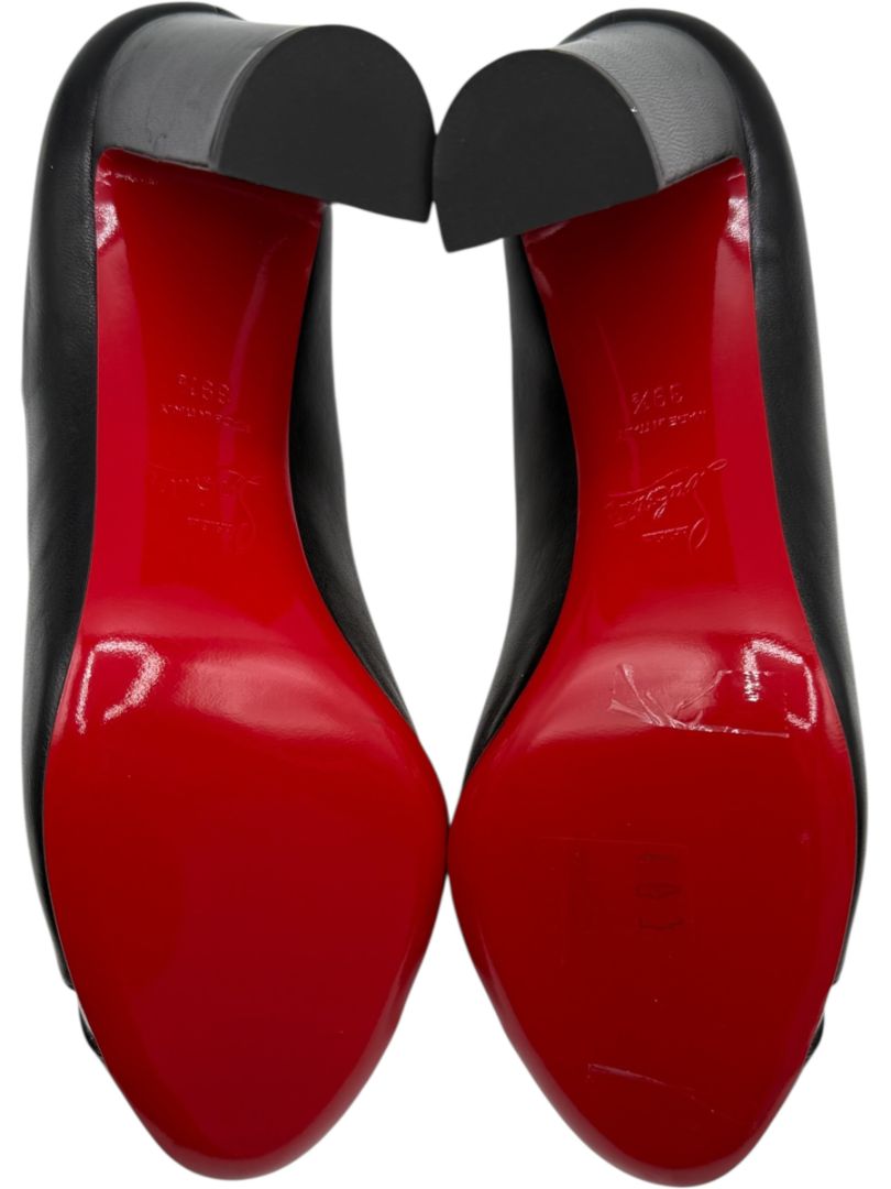Christian Louboutin Black Leather & Patent Cap-Toe Pumps – Size 39.5