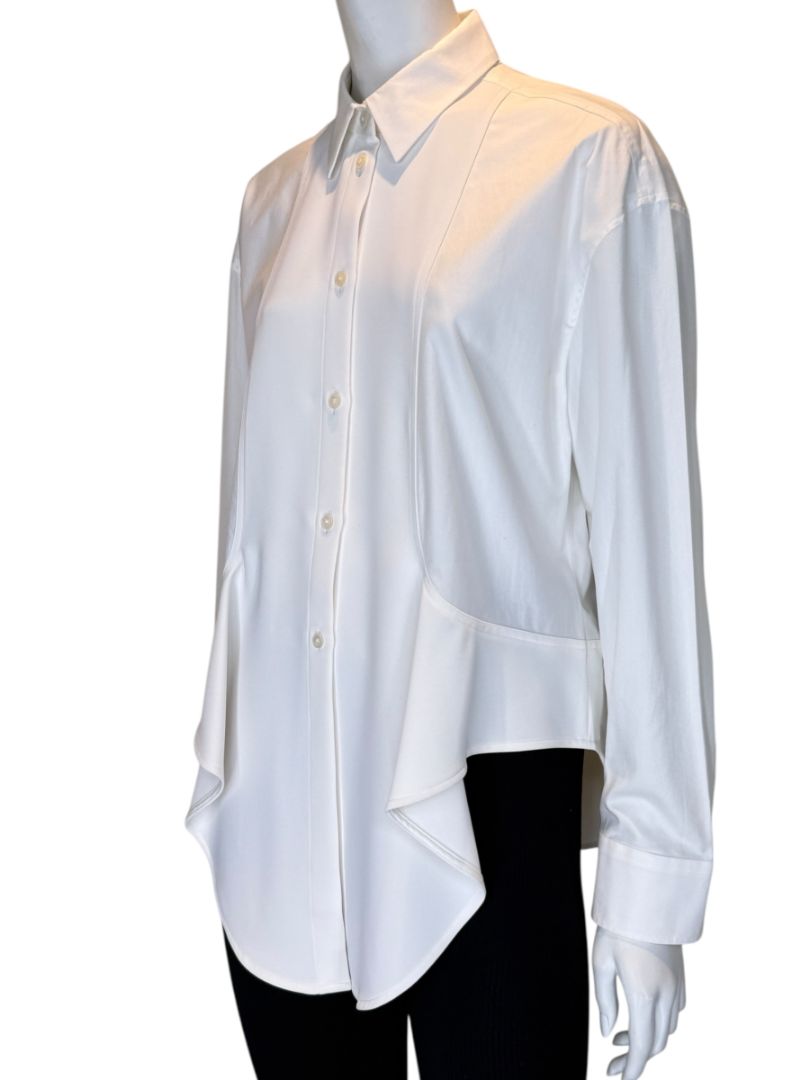 Balenciaga White Asymmetric Ruffle-Hem Shirt – Size IT 40 (US 6/8)