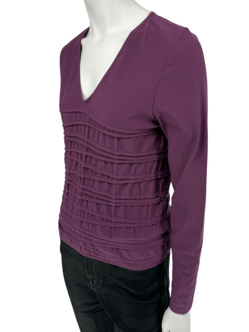 Wolford Plum Textured Pleated Long-Sleeve Top – Large