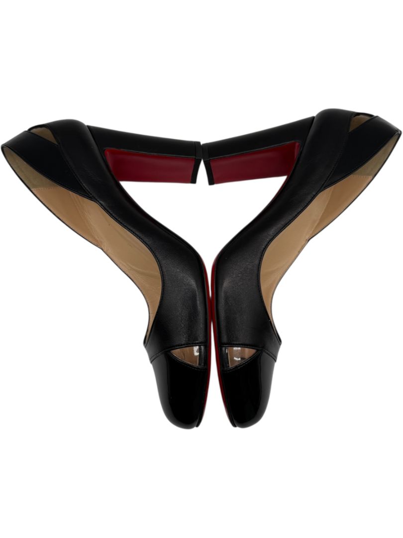 Christian Louboutin Black Leather & Patent Cap-Toe Pumps – Size 39.5