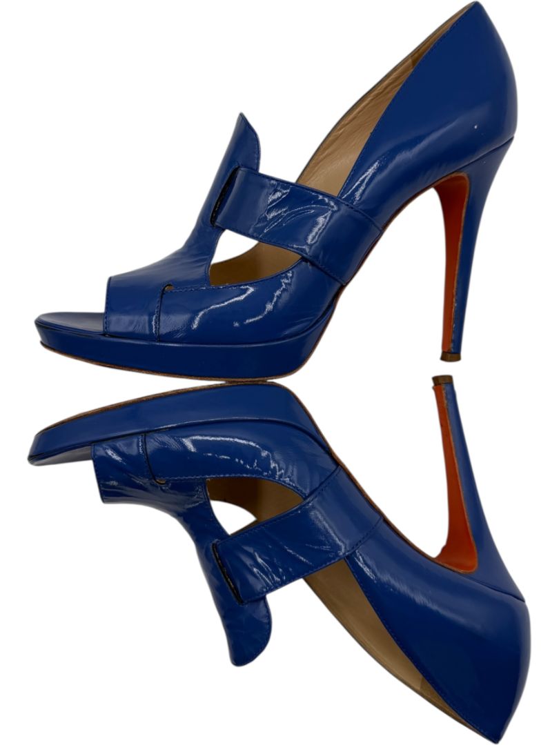 Versace Royal Blue Patent Leather Peep-Toe Heels – Size 39.5