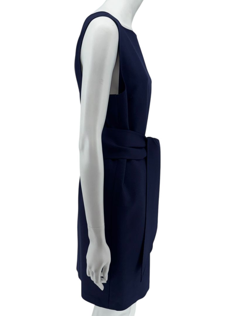 Oscar de la Renta Navy Sleeveless Dress with Tie Waist - Size 8