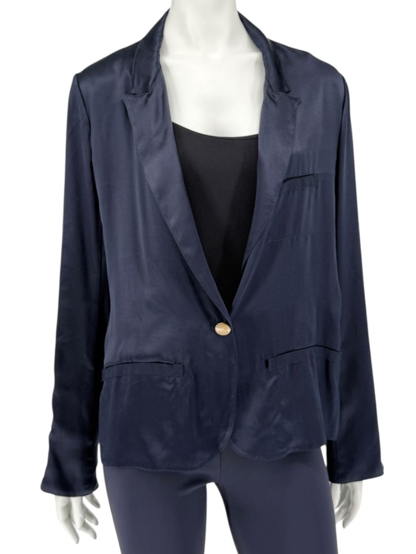Lanvin Navy Silk Blazer with Gold Buttons – Size FR 42