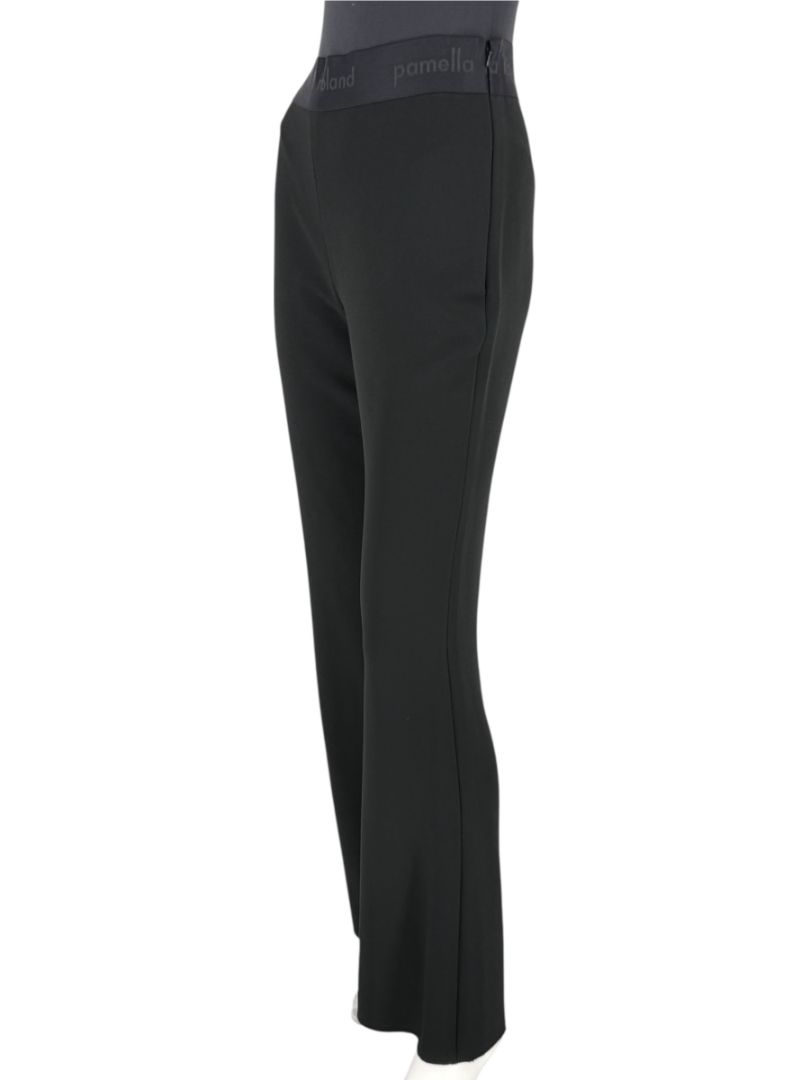 Pamella Roland Black Flared Trousers with Logo Waistband – Large