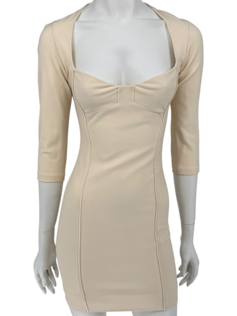 Pamella Roland Cream Bodycon Cut-Out Back Dress - Size 4