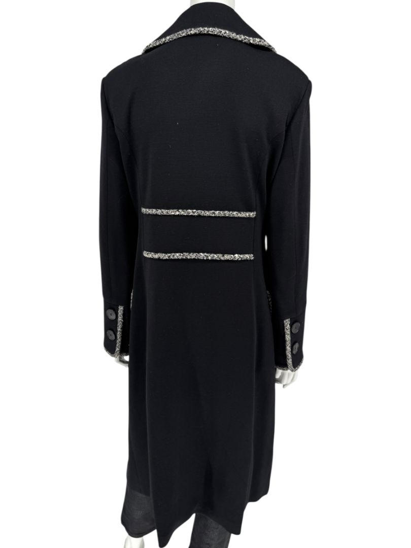 Lida Baday Black Wool Long Coat with Metallic Braid Trim – Size 12