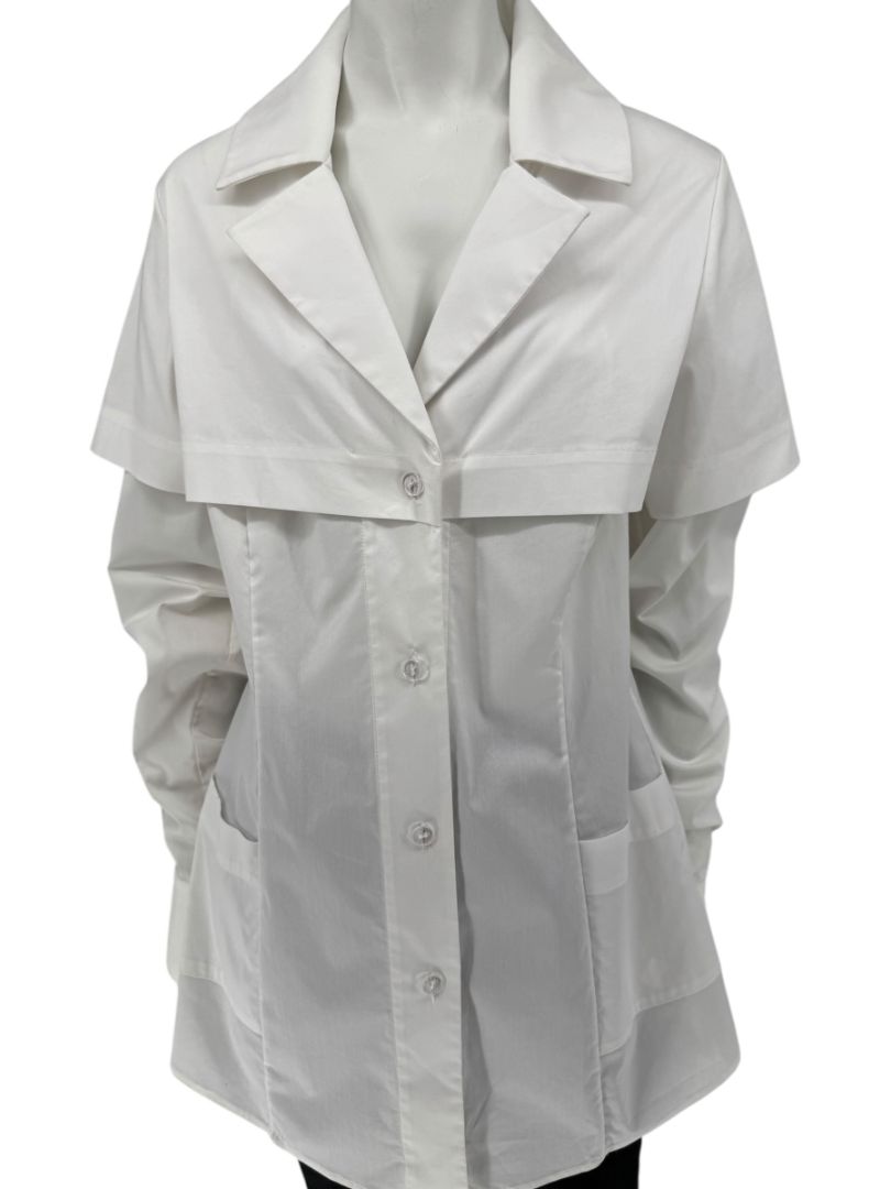 Pamella Roland White Button-Front Shirt with Cape Detail – Large