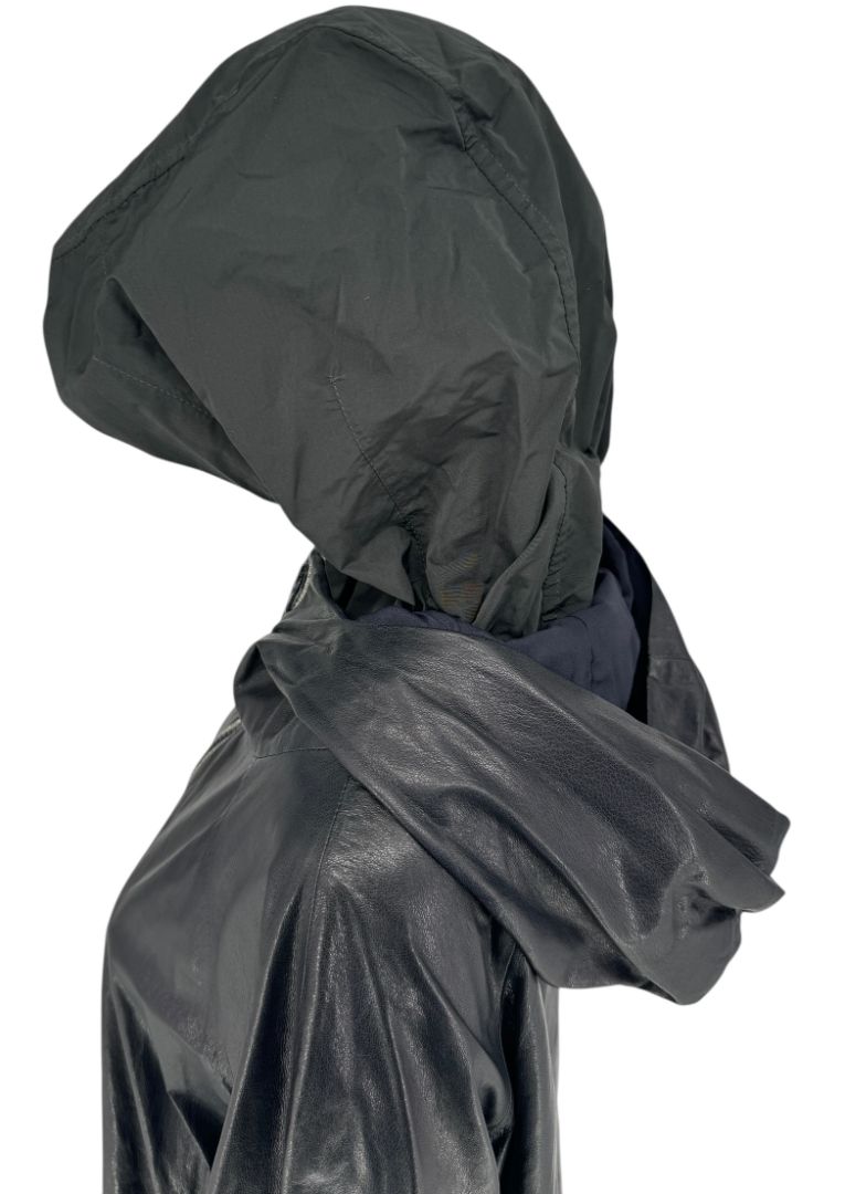 Brunello Cucinelli Blue/Black Leather Hooded Jacket – Size IT 42 (US 6)