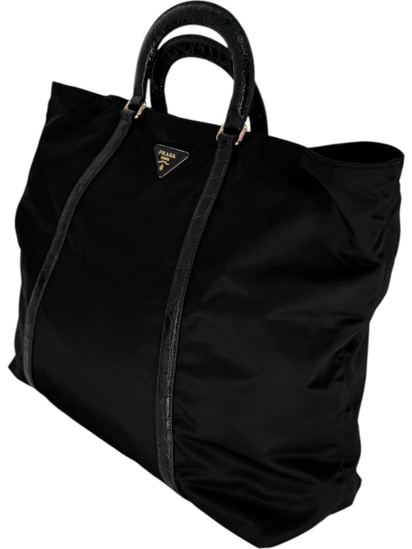Prada Tessuto Nylon & Leather Trim Tote – Nero