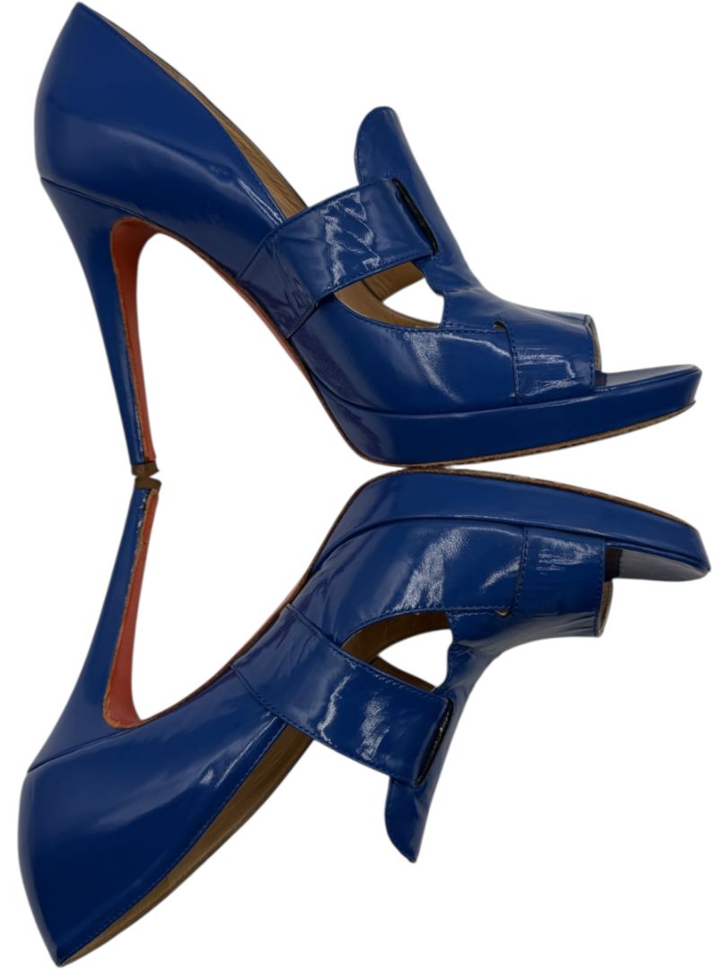 Versace Royal Blue Patent Leather Peep-Toe Heels – Size 39.5