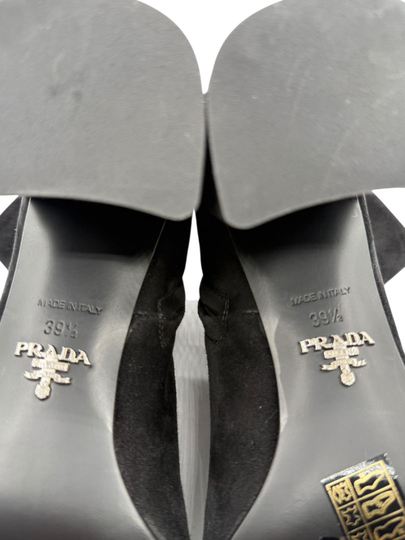 Prada Black Suede Ankle Boots – Size 39.5