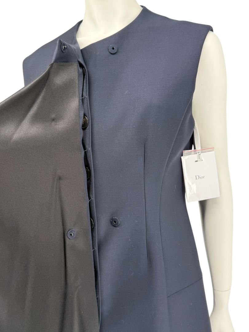 CHRISTIAN DIOR Navy Wool-Silk Dress with Draped Overlay – NWT – Size 12
