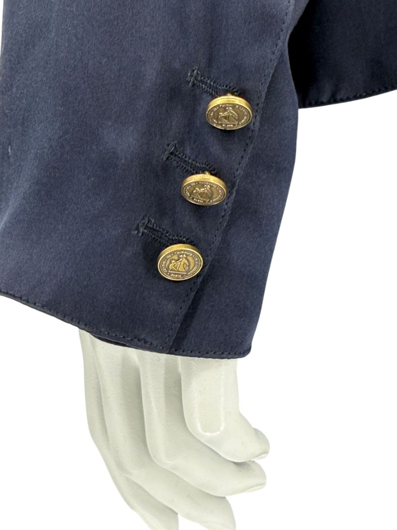Lanvin Navy Silk Blazer with Gold Buttons – Size FR 42