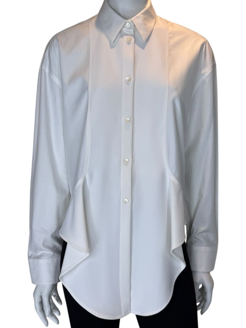 Balenciaga White Asymmetric Ruffle-Hem Shirt – Size IT 40 (US 6/8)