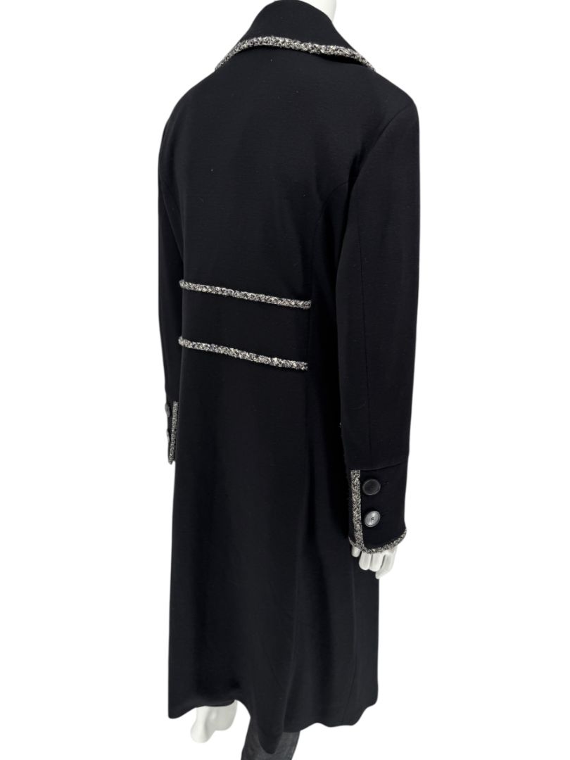 Lida Baday Black Wool Long Coat with Metallic Braid Trim – Size 12