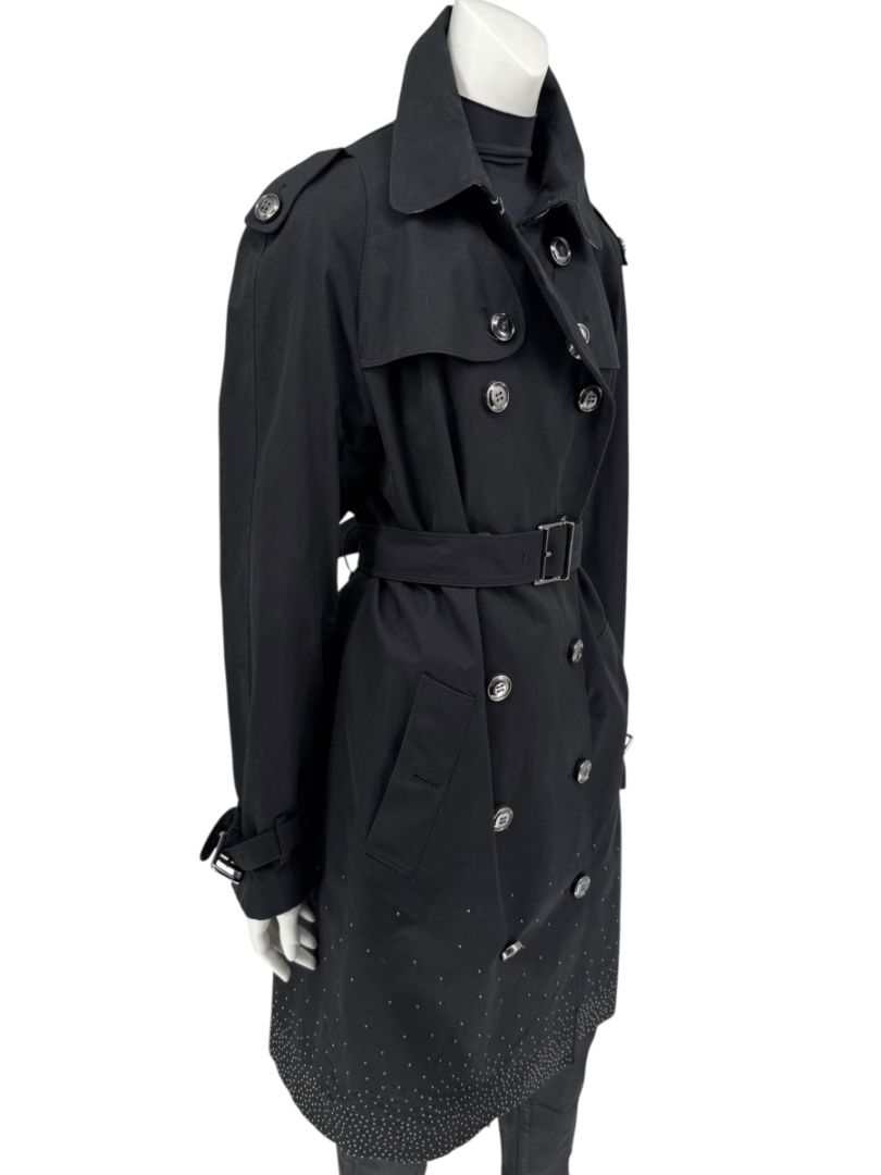 Burberry London Black Cotton Trench Coat with Crystal Bead Hem – Size USA 14 / IT 48