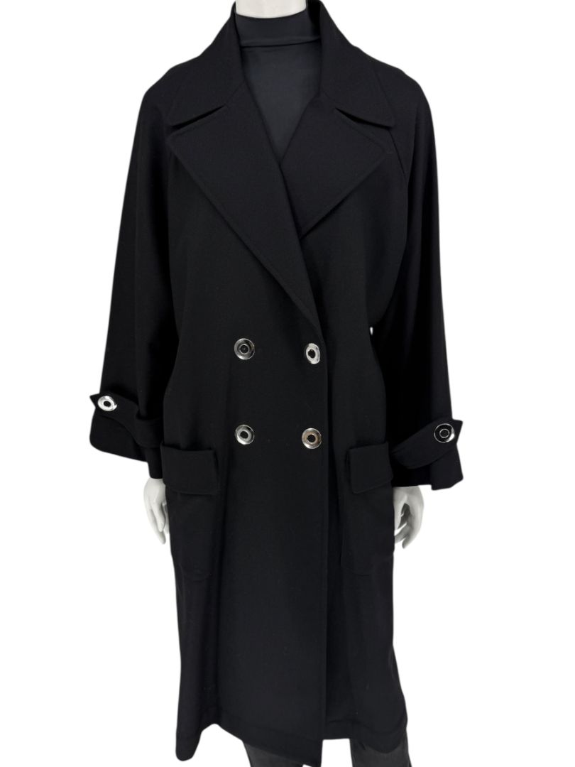 Pamella Roland Black Double-Breasted Grommet Detail Coat – Large