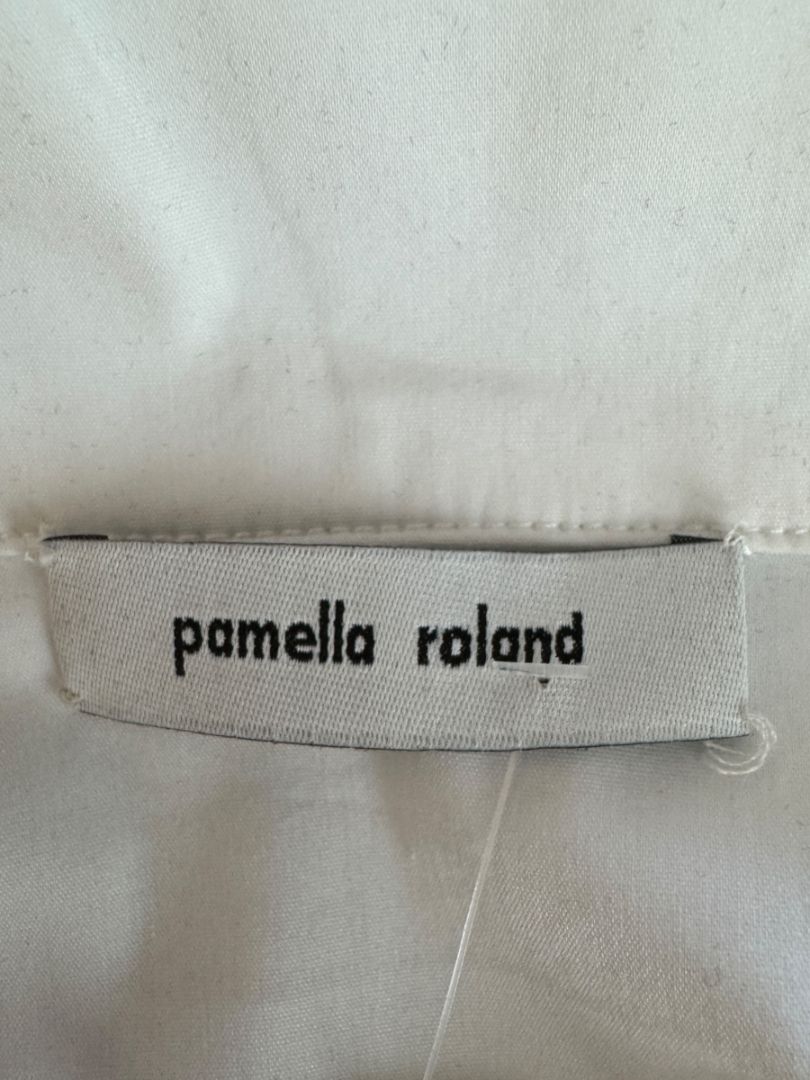 Pamella Roland White Button-Front Shirt with Cape Detail – Large