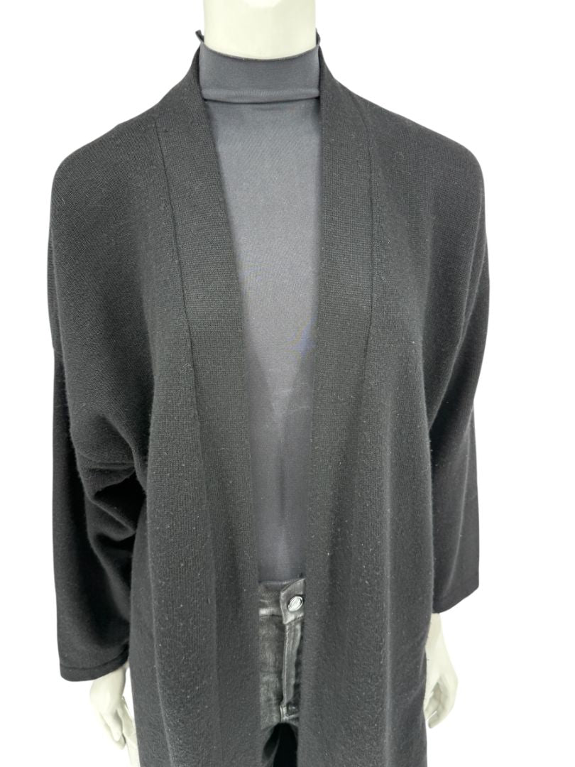 Zoran Black 100% Cashmere Long Open Cardigan Coat – One Size (Fits Like M/L)