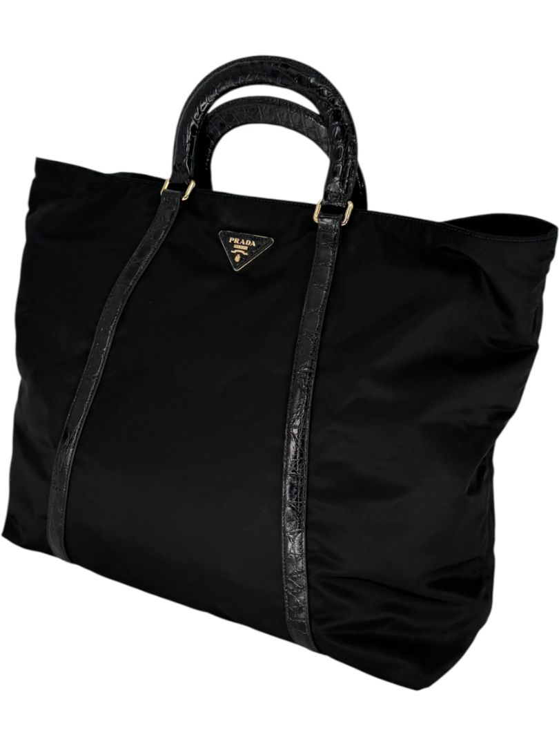 Prada Tessuto Nylon & Leather Trim Tote – Nero