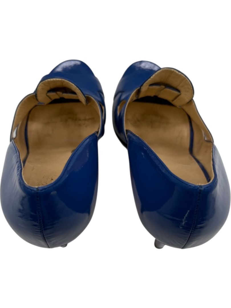 Versace Royal Blue Patent Leather Peep-Toe Heels – Size 39.5