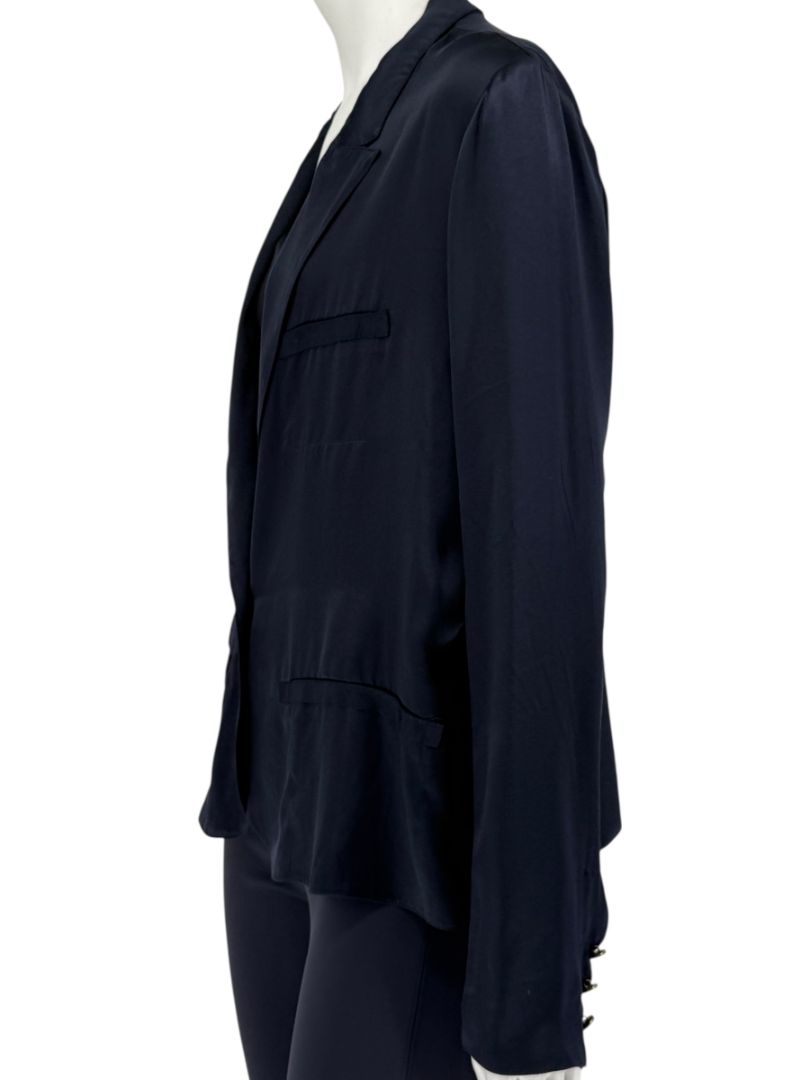 Lanvin Navy Silk Blazer with Gold Buttons – Size FR 42