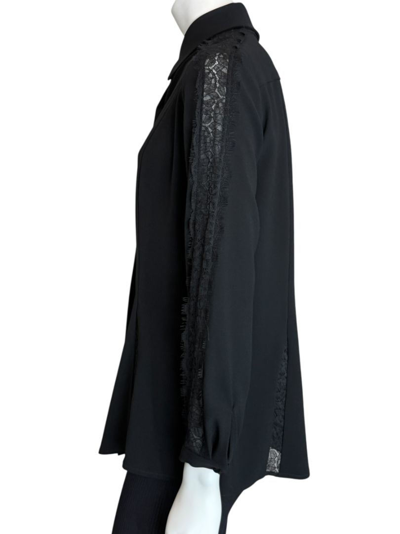 Pamella Roland Black Longsleeve Blouse with Lace Inset - Large