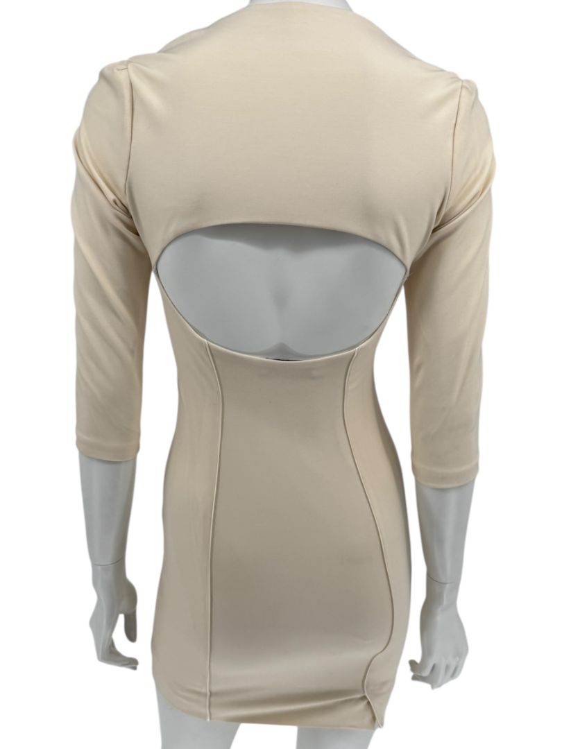 Pamella Roland Cream Bodycon Cut-Out Back Dress - Size 4