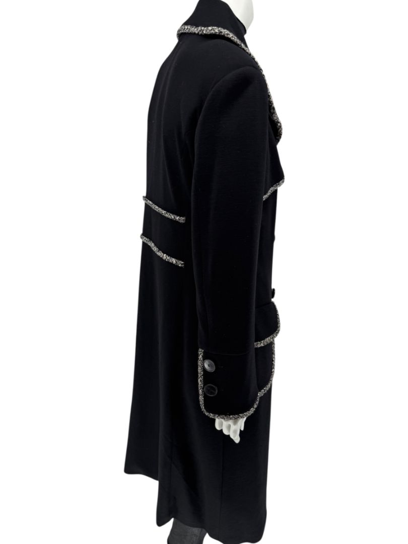 Lida Baday Black Wool Long Coat with Metallic Braid Trim – Size 12