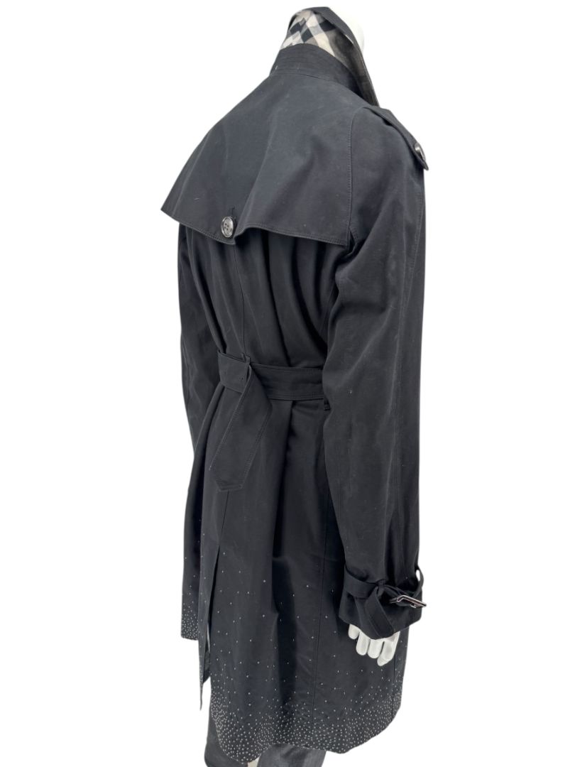 Burberry London Black Cotton Trench Coat with Crystal Bead Hem – Size USA 14 / IT 48