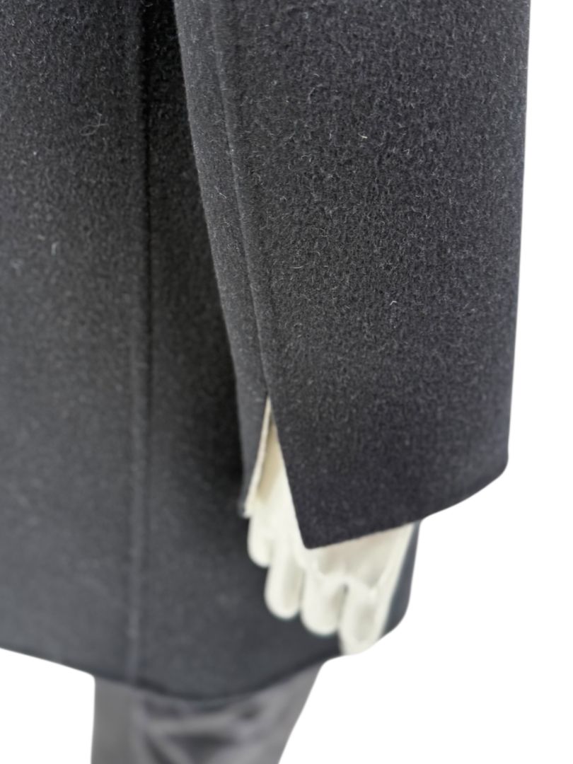 Pamella Roland Black Wool Blend Long Coat Minimalist Hidden Snap Closure - Large