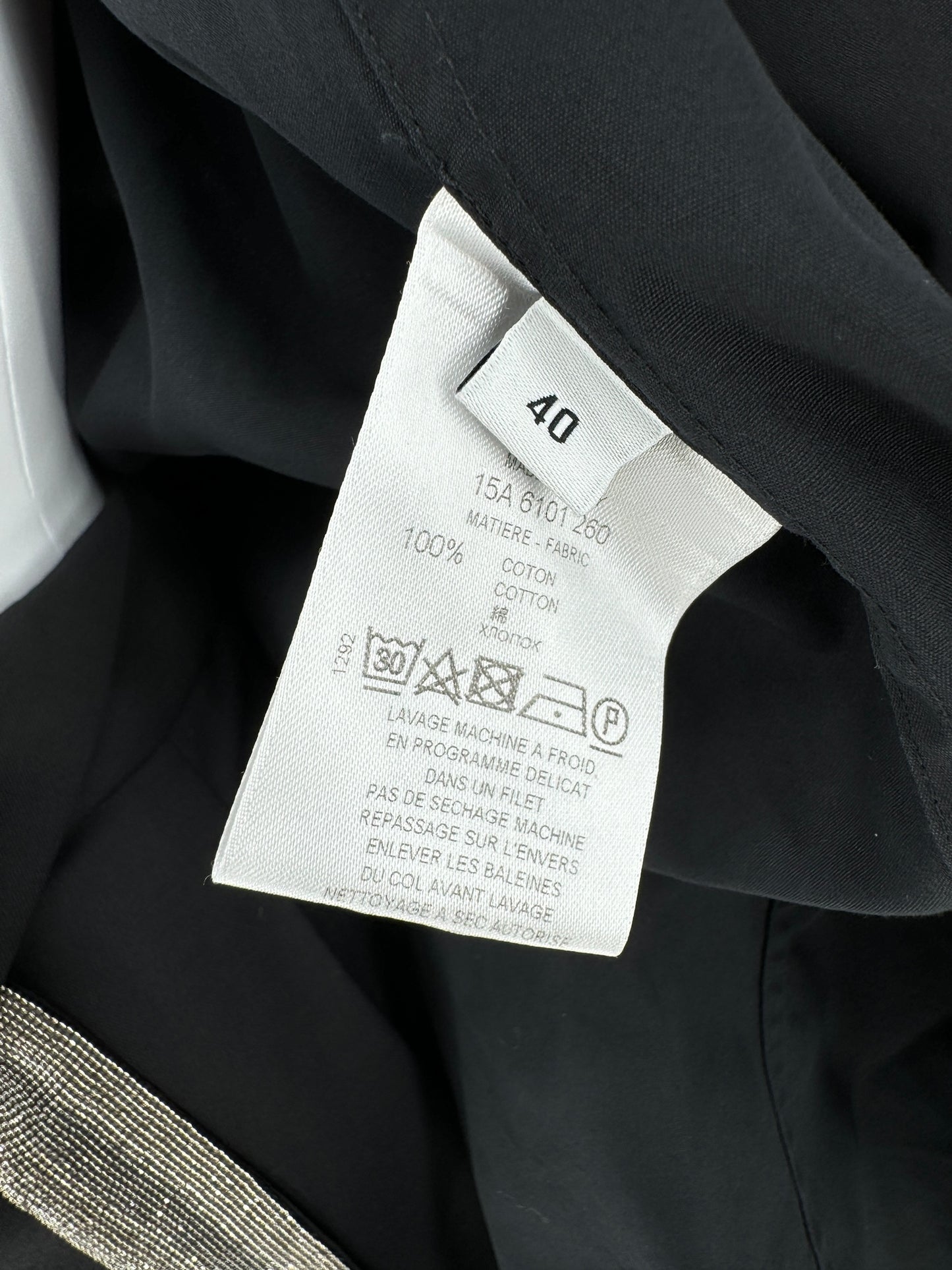 Givenchy Black Cotton Shirt with White Collar and Gold Collar Stays – Size FR 40