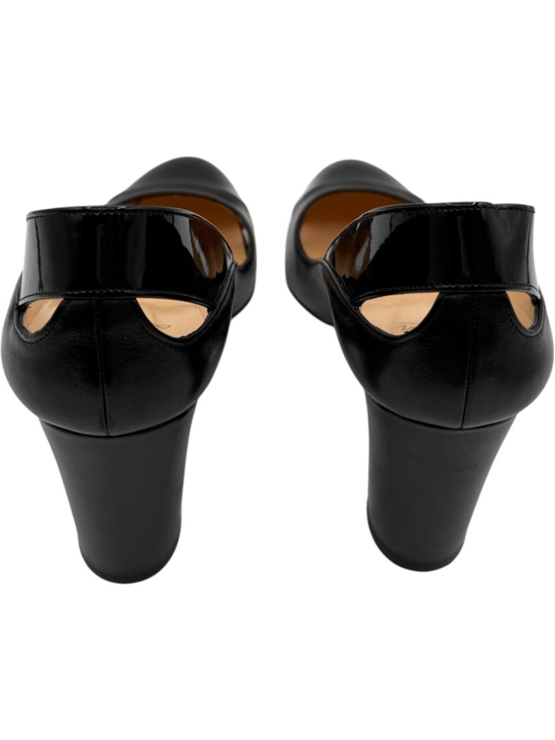 Christian Louboutin Black Leather & Patent Cap-Toe Pumps – Size 39.5