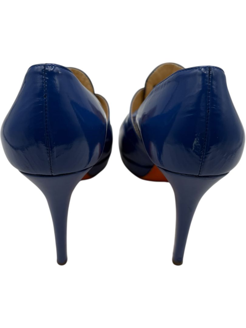 Versace Royal Blue Patent Leather Peep-Toe Heels – Size 39.5