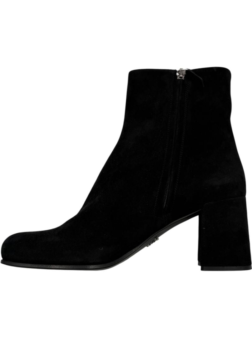 Prada Black Suede Ankle Boots – Size 39.5
