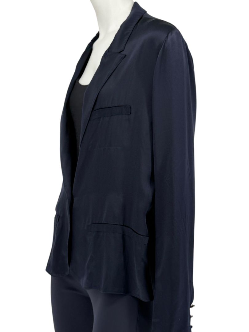 Lanvin Navy Silk Blazer with Gold Buttons – Size FR 42