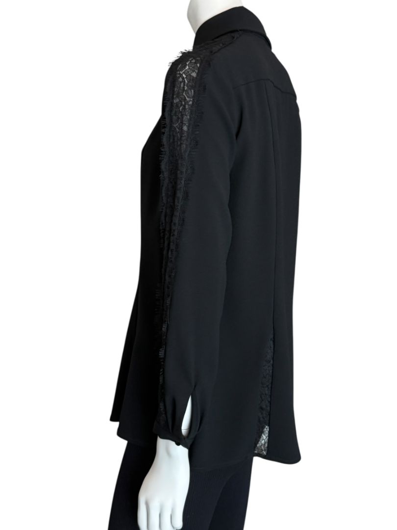 Pamella Roland Black Longsleeve Blouse with Lace Inset - Large