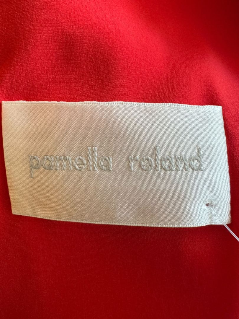 Pamella Roland Red Embellished V-Neck Shift Dress – Large