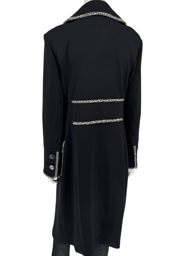 Lida Baday Black Wool Long Coat with Metallic Braid Trim – Size 12