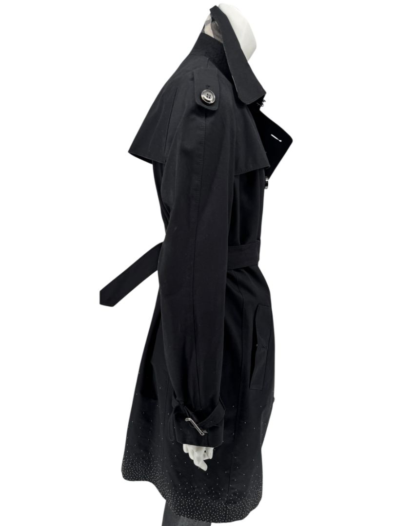 Burberry London Black Cotton Trench Coat with Crystal Bead Hem – Size USA 14 / IT 48