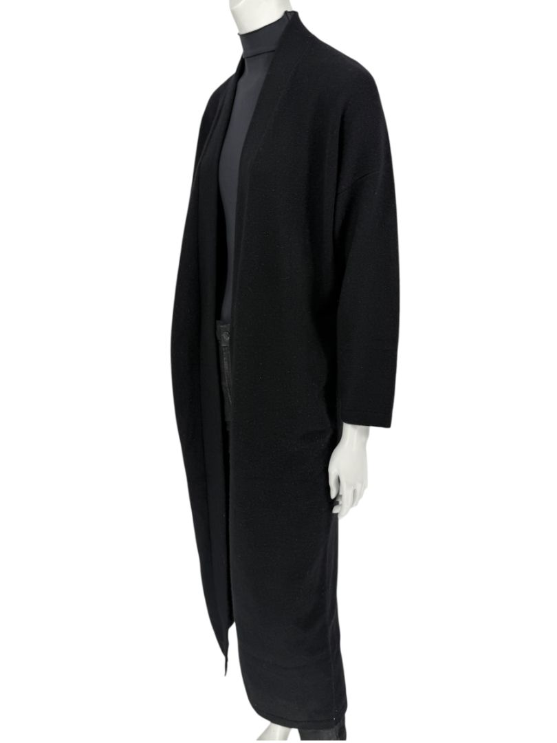 Zoran Black 100% Cashmere Long Open Cardigan Coat – One Size (Fits Like M/L)