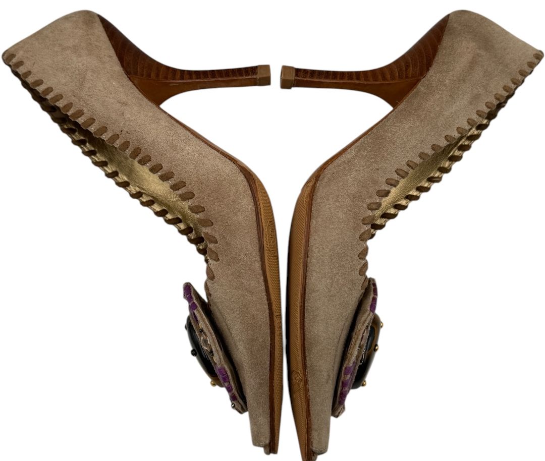 Prada Embellished Suede Peep-Toe Heels – Size 36 – Good Preowned Condition